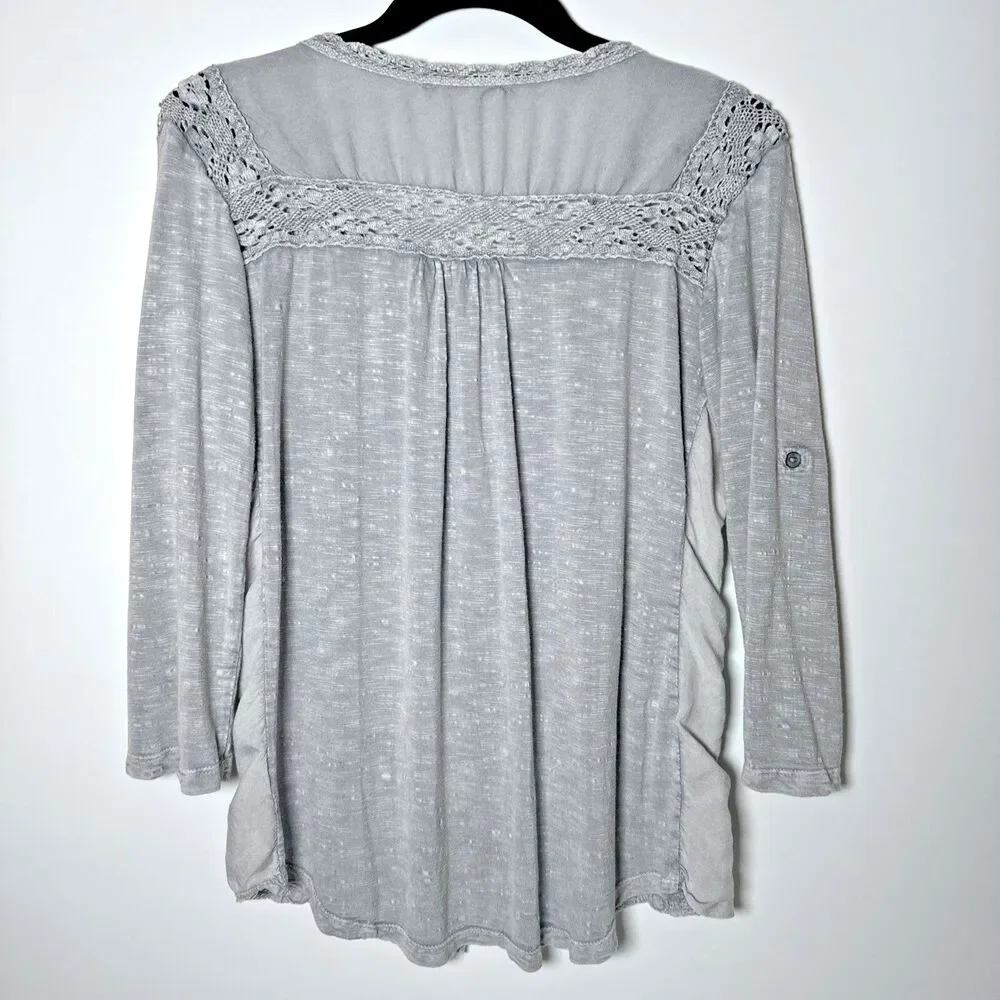 Solitaire Blouse Small Gray Crochet Lace‎ Embroidered Rayon Boho Peasant Top